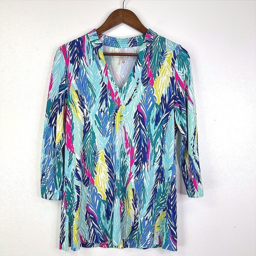 Lilly Pulitzer V-Neck Quarter Sleeve Tunic Shirt Multicolor Size S